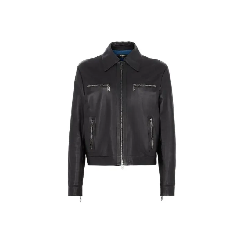 FENDI Leather Jackets Men Black-0