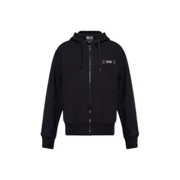 VERSACE JEANS Logo Patch Drawstring Zipped Hoodie