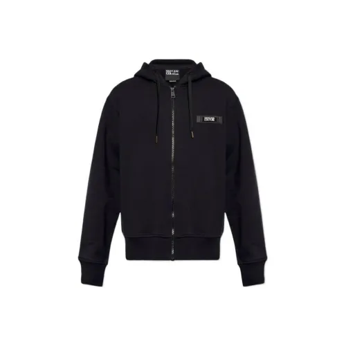 VERSACE JEANS Logo Patch Drawstring Zipped Hoodie