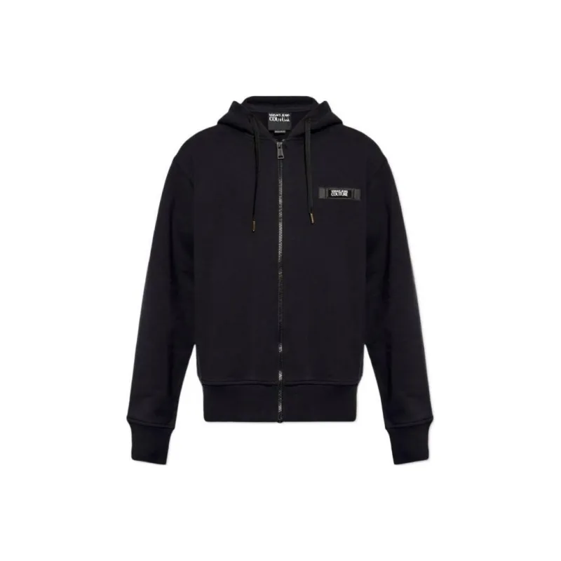 VERSACE JEANS Logo Patch Drawstring Zipped Hoodie-0