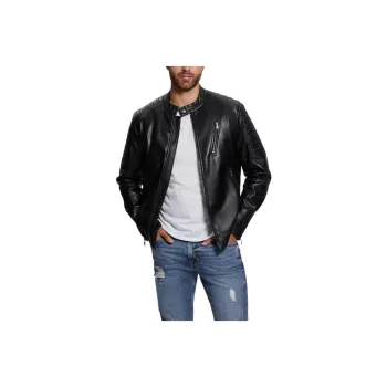 GUESS Faux Leather Biker Jacket Jackets Coats Men's Black
