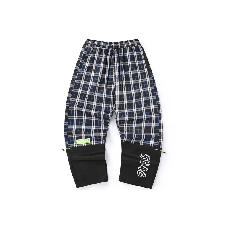 GENANX Casual Pants Unisex Black White Plaid-0