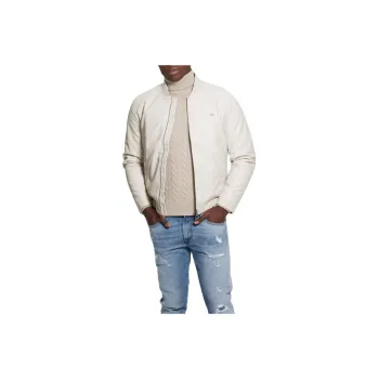 GUESS Faux-Leather Aviator Jacket Jackets Coats Men's White