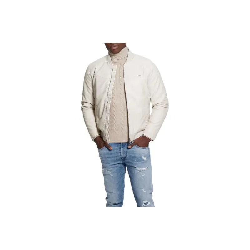GUESS Faux-Leather Aviator Jacket Jackets Coats Men's White-0