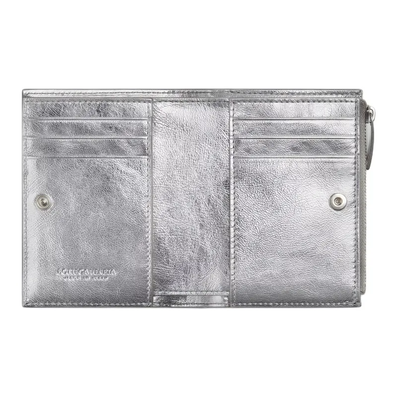 Bottega Veneta Intrecciato Goatskin Wallet Trumpets Women's Silver & Mint Green-3