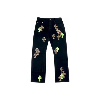 Chrome Hearts Green & Leopard Cross Patch Jeans