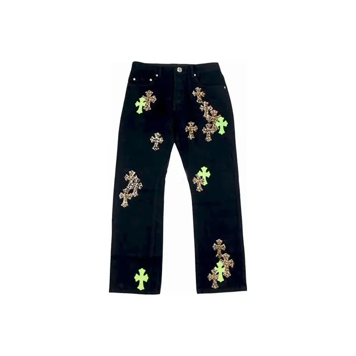 Chrome Hearts Green & Leopard Cross Patch Jeans-0
