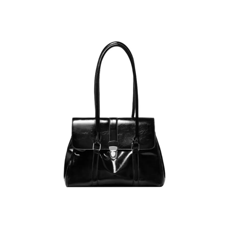 15 MINS Synthetic Leather Shoulder Bag Large Size Women's Brown/White/Black-7