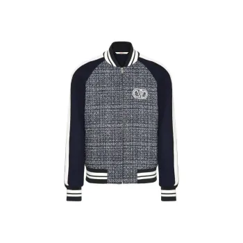 Valentino Logo Embroidered Zip Up Tweed Jacket