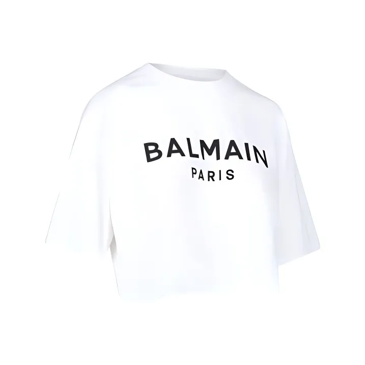 BALMAIN Logo Printed Cropped T Shirt-2