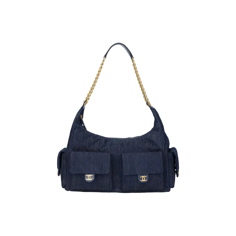 CHANEL Leather Shoulder Bag Women's Denim Blue-0