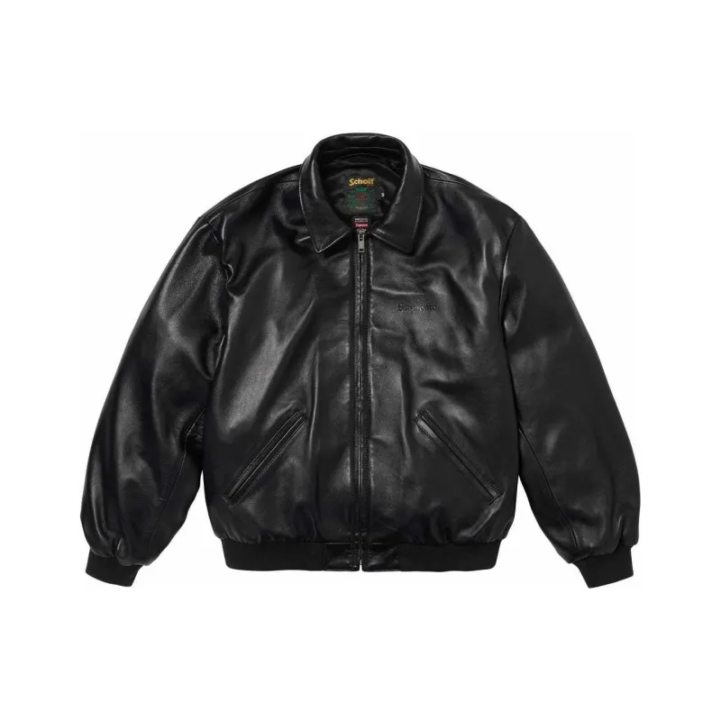 Supreme X Schott Hooded Leather Bomber Jacket-0