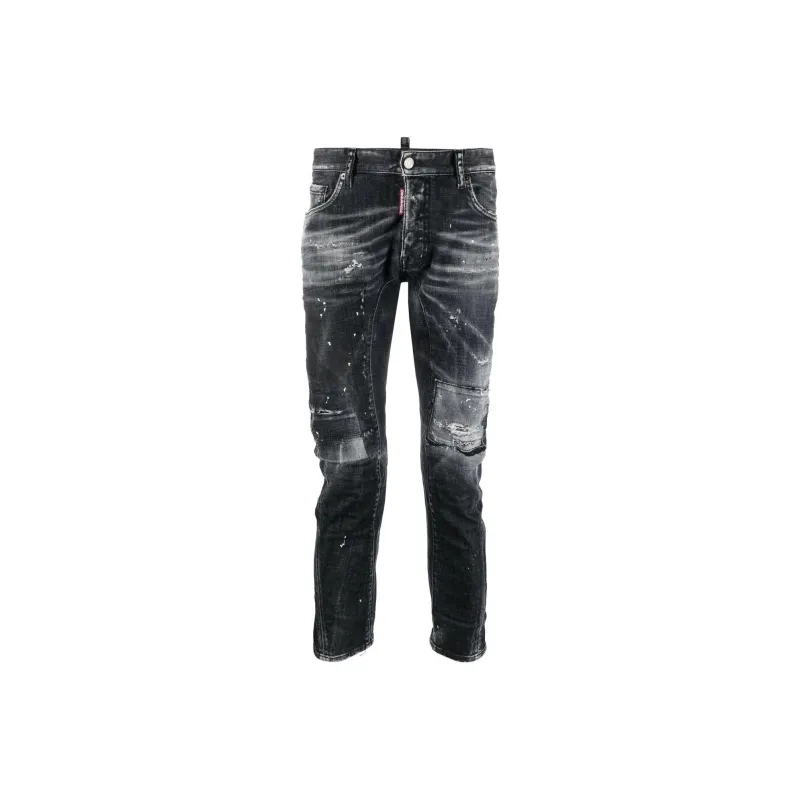 DSQUARED 2 Logo Patch Distressed Straight Leg Jeans-0
