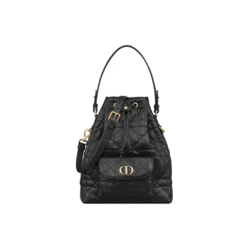DIOR Caro Sheepskin Bucket Bag, One Shoulder Handbag Trumpets Women's Black