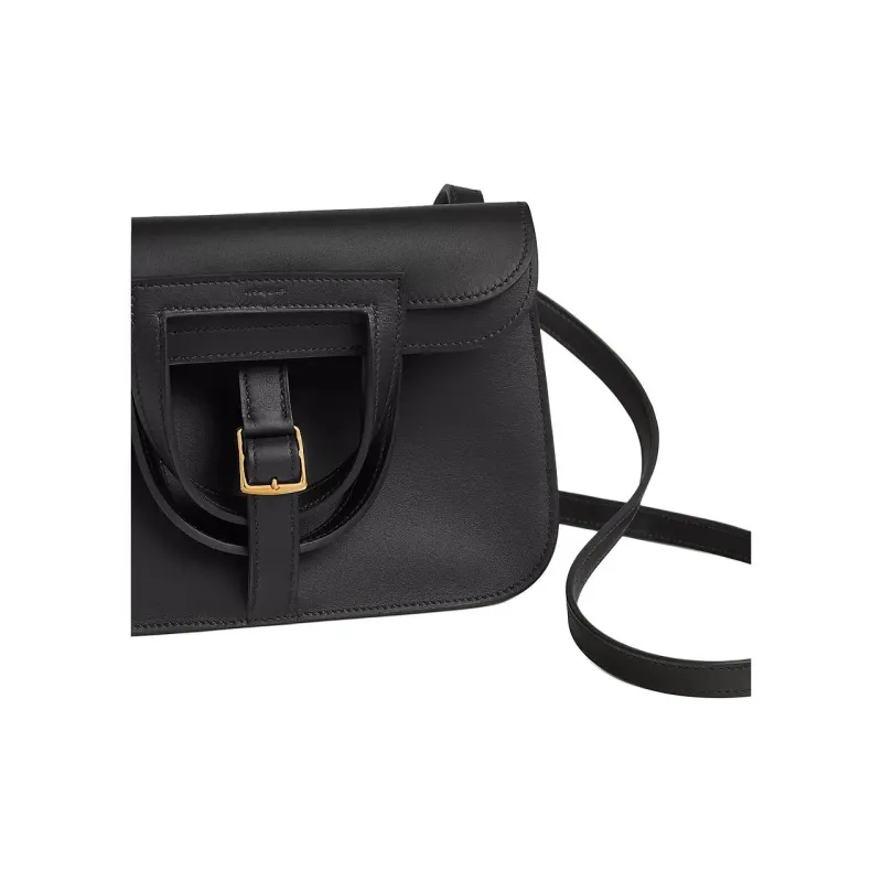 HERMES Halzan Swift Calfskin Shoulder Bag Mini Women's Black-3