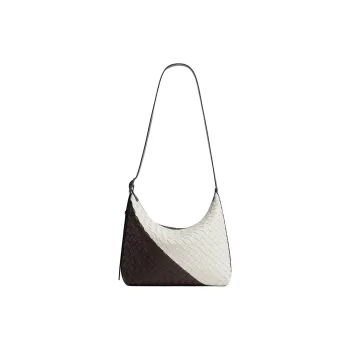 Bottega Veneta Intrecciato Calfskin Hobo Bag, Crossbody Bag, Shoulder Bag Trumpets Men's Brown & White