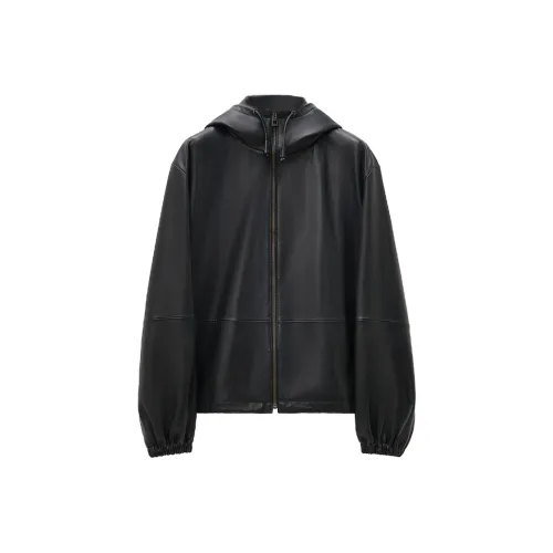 LOEWE Hooded Zipped Leather Jacket