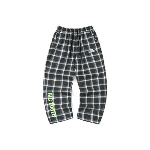BIRDTALK Casual Pants Unisex Gray Green Plaid