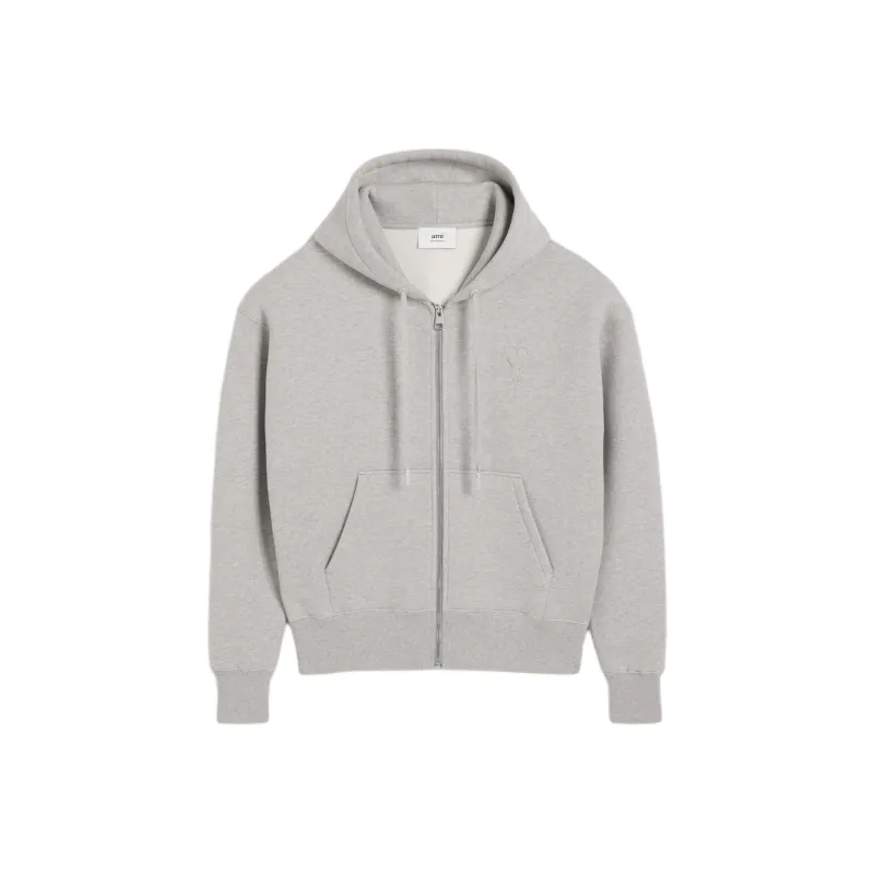 AMIPARIS De Coeur Logo Detailed Zip-Up Drawstring Hoodie-0