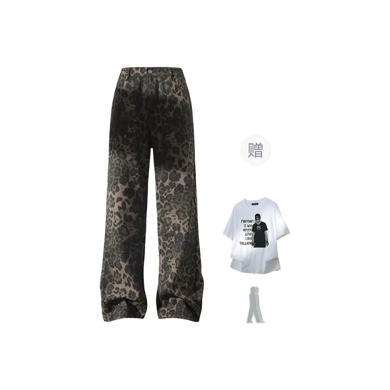 FAX FOR FMACM Jeans Unisex Black Leopard Print-4
