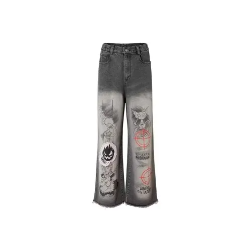PAINT STAIN Pants jeans Unisex Black Gray