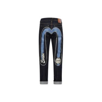 EVISU AW23 DOUBLE DAICOCK PRINT CARROT FIT SELVEDGE DENIM JEANS Denim Blue