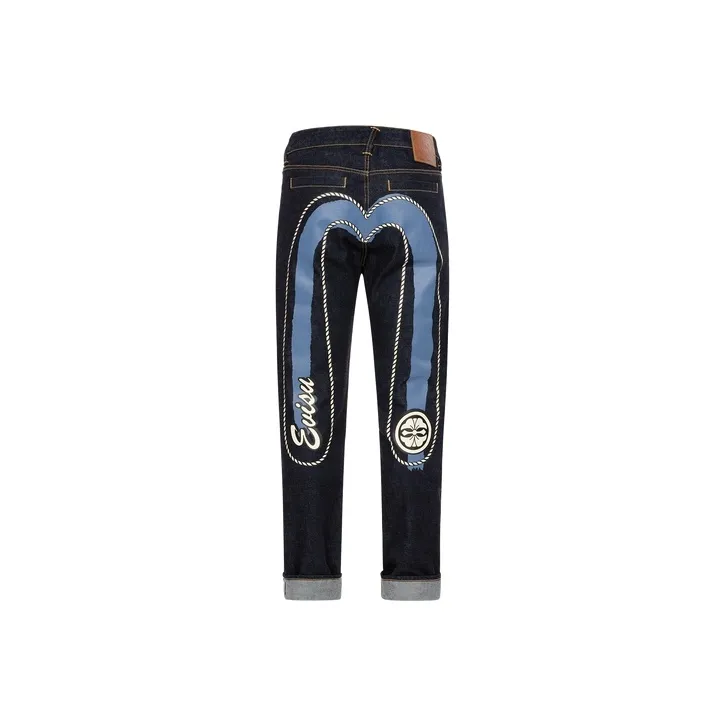 EVISU AW23 DOUBLE DAICOCK PRINT CARROT FIT SELVEDGE DENIM JEANS Denim Blue-0