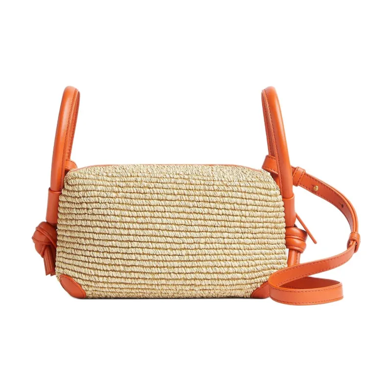 Bottega Veneta Nylon One Shoulder Handbag Women's Natural & Burnt Orange-2