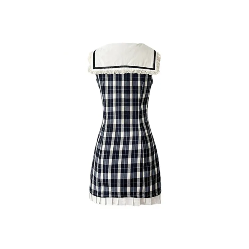 COVT Sleeveless Dress Women's Black White Plaid-1