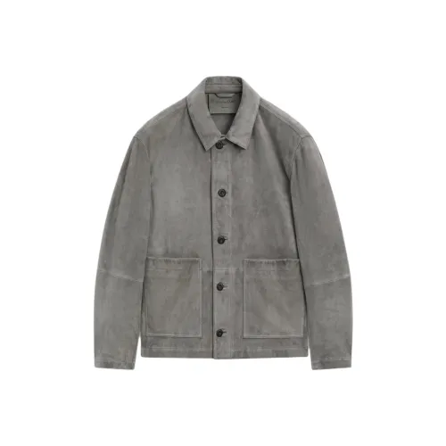 Massimo Dutti Leather Jacket Men's Gray