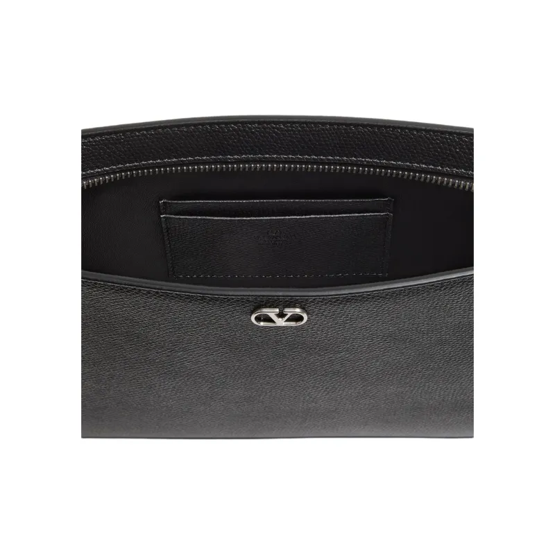Valentino VLogo Signature Grain Calfskin Clutch Women's Black-5