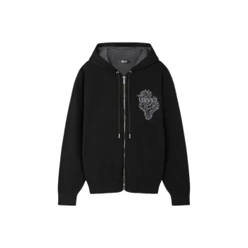 VERSACE Year Of The Dragon Knit Zip Hoodie Jackets Coats Men's Black