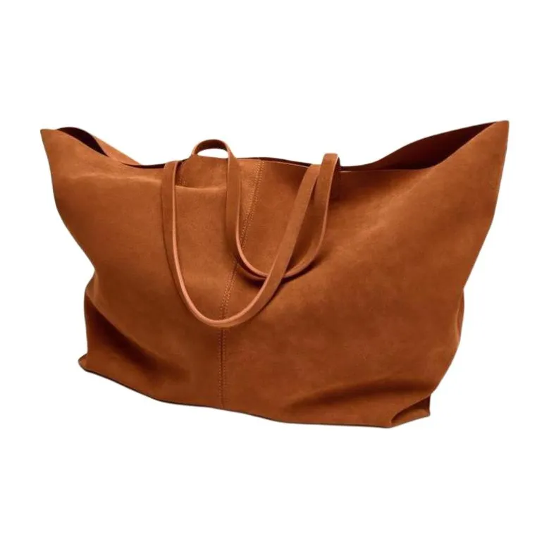 ZARA Cow Leather Tote Bag, Shopping Bag, Handbag Tubas Women's Orange-1