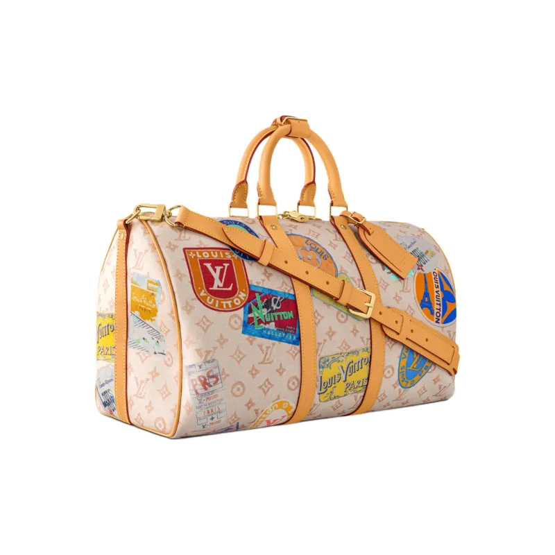 LOUIS VUITTON KeepallBandoulière Monogram Dune Fabric One Shoulder Crossbody Bag, Travel Bag Unisex Beige-1