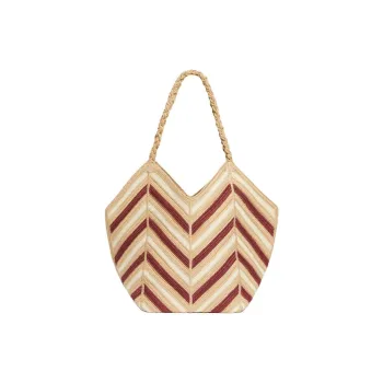 Vanessa Bruno Jute Tote Bag, Shopping Bag, Shoulder Bag Women's Burgundy & Beige