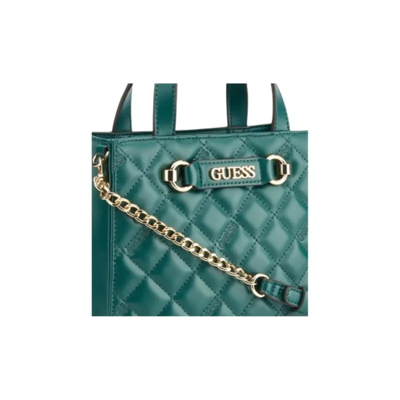 GUESS Polyurethane Tote Bag Shopping Bag Shoulder Bag Handbag Mini Women's Green-4
