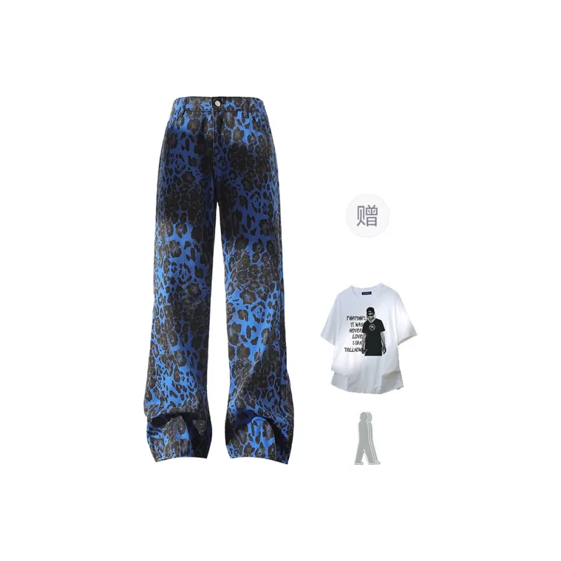 FAX FOR FMACM Jeans Unisex Black Leopard Print-6