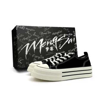 Mengsai Anti Slip Wear Resistant Low Top Canvas Shoes Women's Black With White Stitching