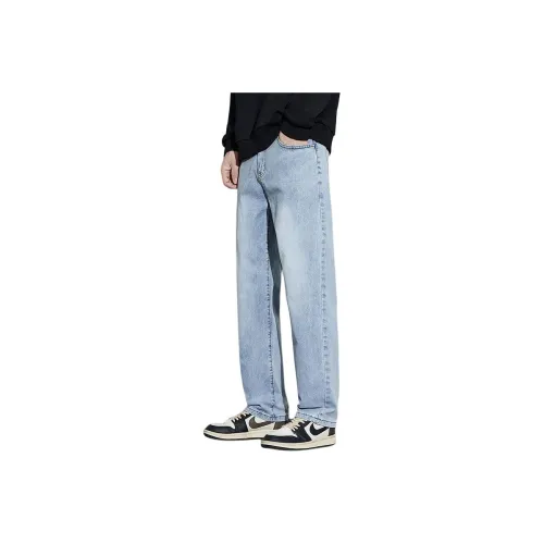 Menglaini Casual Pants Unisex Black Light Blue