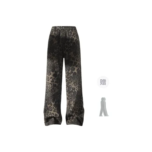 SONG FOR THE MUTE Cargo Pants Men Black Leopard Print