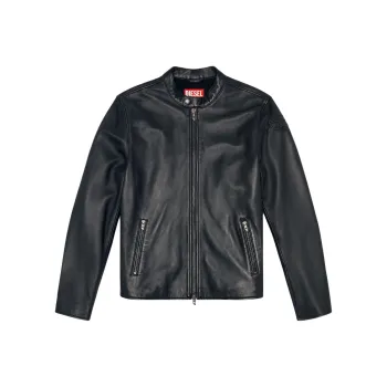 DIESEL L Carver Logo Embossed Leather Biker Jacket