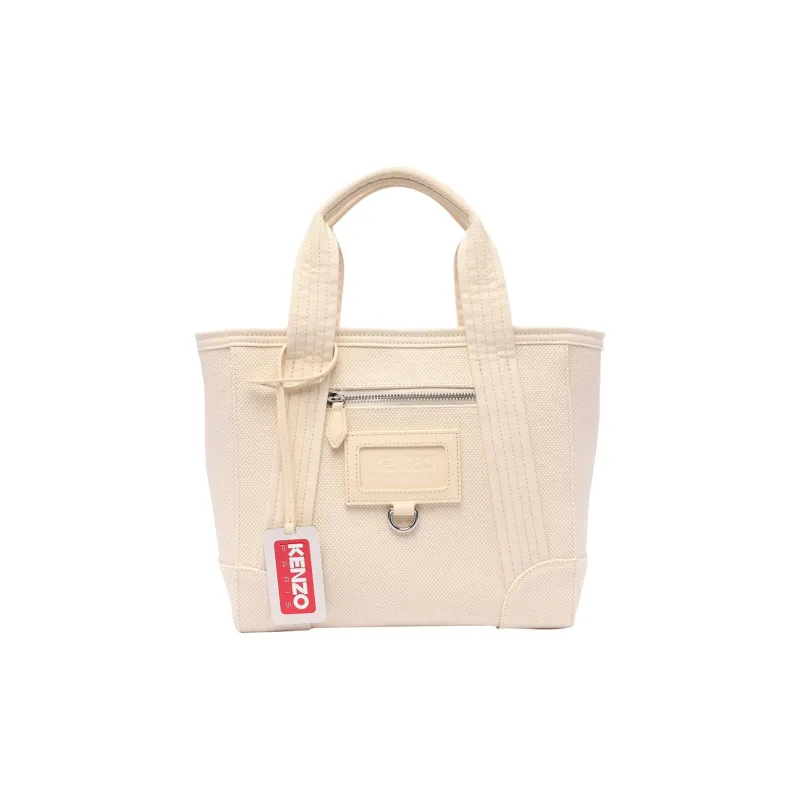KENZO Cotton Tote Bag Shopping Bag One Shoulder Handbag Crossbody Bag Small Size Women's Beige-3