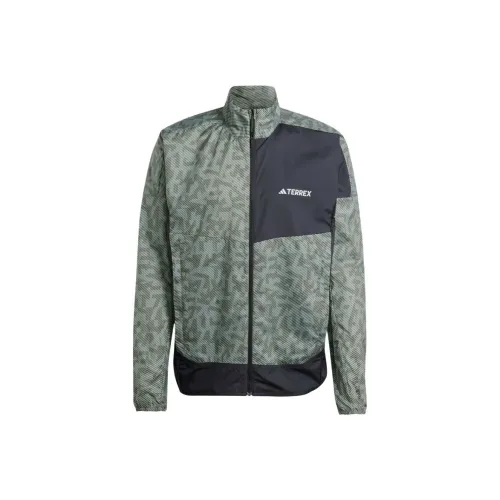 Adidas Terre TRAIL RUNNING WIND JACKET Trench Coat Men's Silver Green