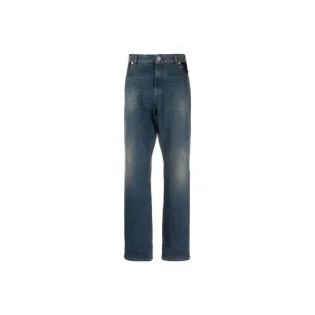 BALMAIN Leather Pocket Regular Denim Pants