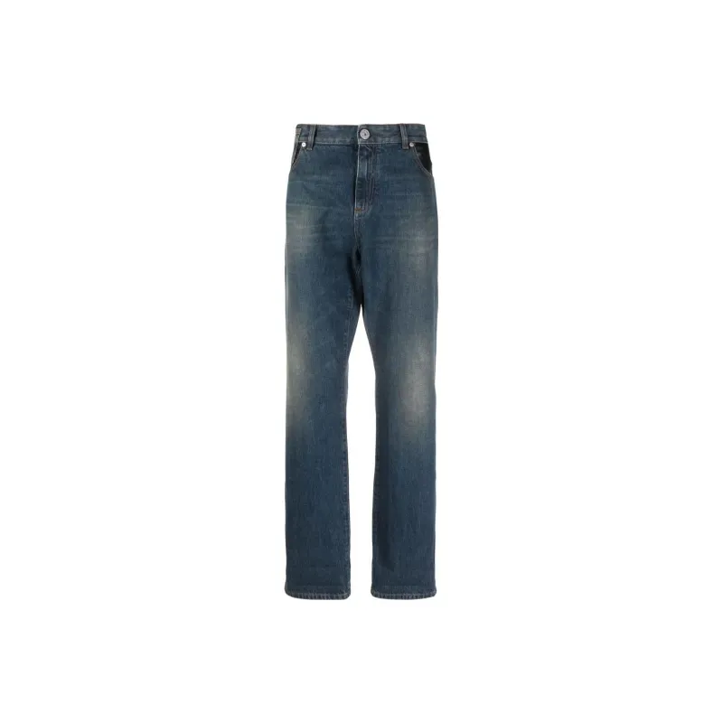 BALMAIN Leather Pocket Regular Denim Pants-0