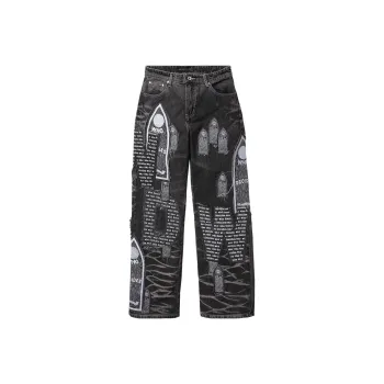 Who Decides War Motif Patched Jeans