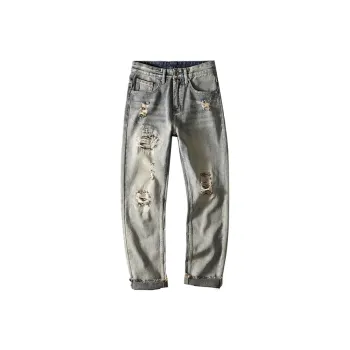 FAIRWHALE Jeans Unisex Ripped Denim Blue