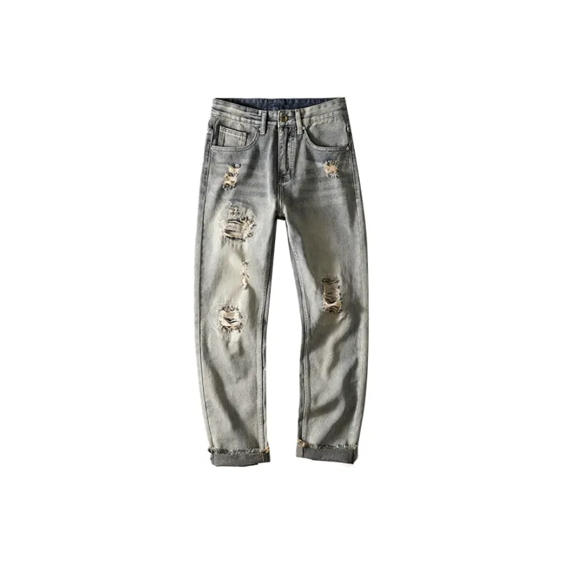 FAIRWHALE Jeans Unisex Ripped Denim Blue-0
