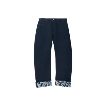 Burberry Logo Patch Straight Leg Turn Up Hem Jeans