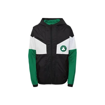 NBA Boston Celtics Pick Up Game Full Zip Windbreaker - Youth Trench Coat Unisex Black/Green